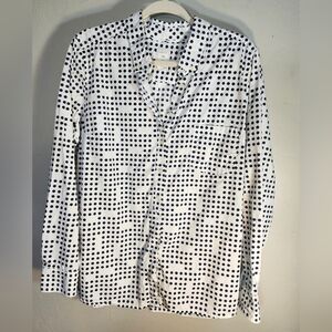 GAP Women's Navy and White Polka Dot Button Down Shirt Sz XL